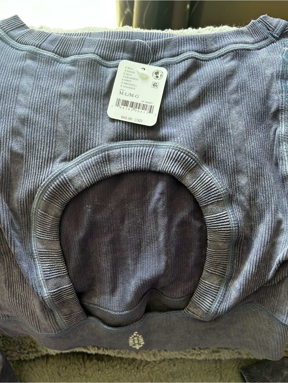 FP Movement by Free People Lavender Ribbed Long-Sleeve Crop Top with Cutout Back - Picture 1 of 3